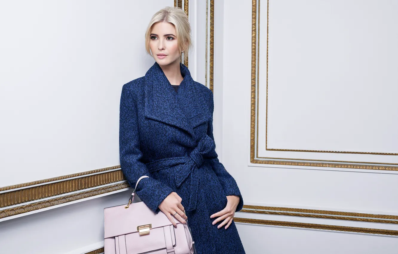 Photo wallpaper look, girl, photo, wall, hairstyle, bag, coat, Ivanka Trump