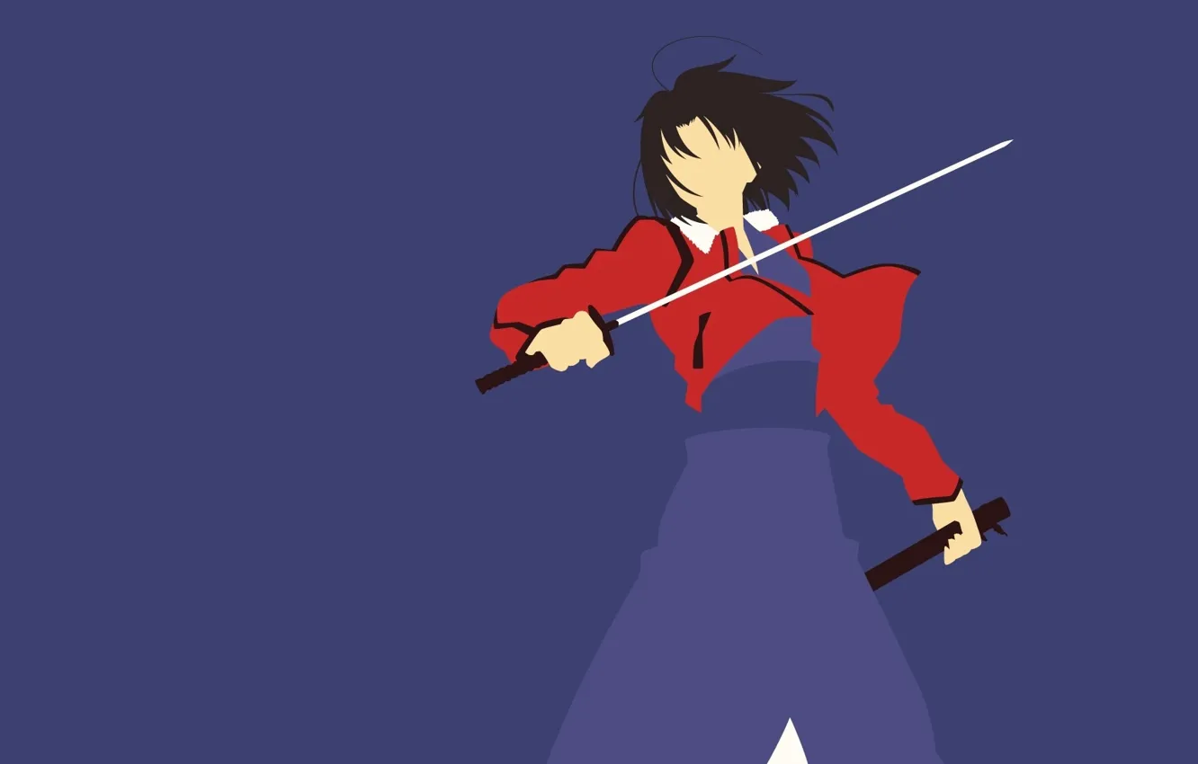 Photo wallpaper kawaii, red, girl, sword, game, minimalism, blue, anime