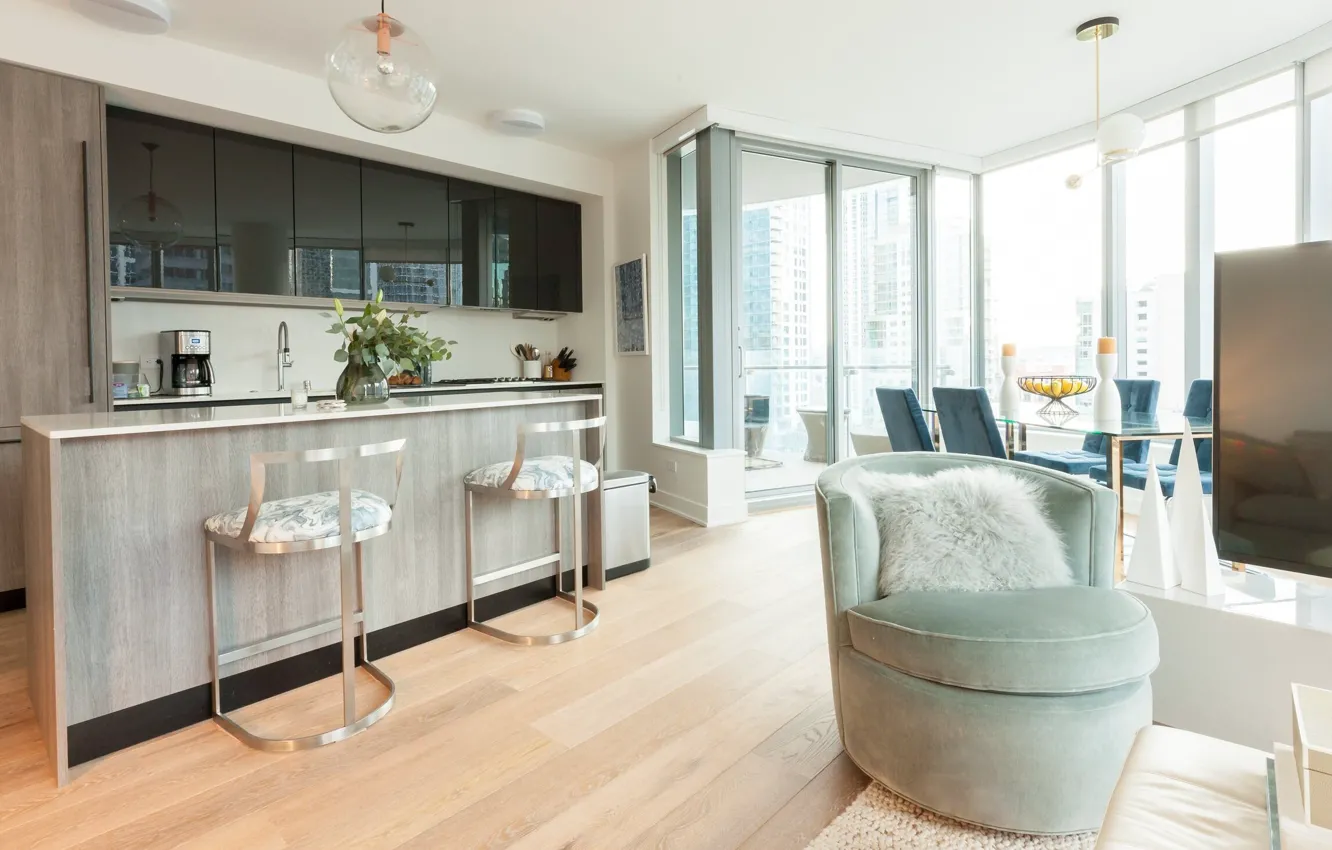 Photo wallpaper design, style, interior, kitchen, San Francisco, living room, dining room, California
