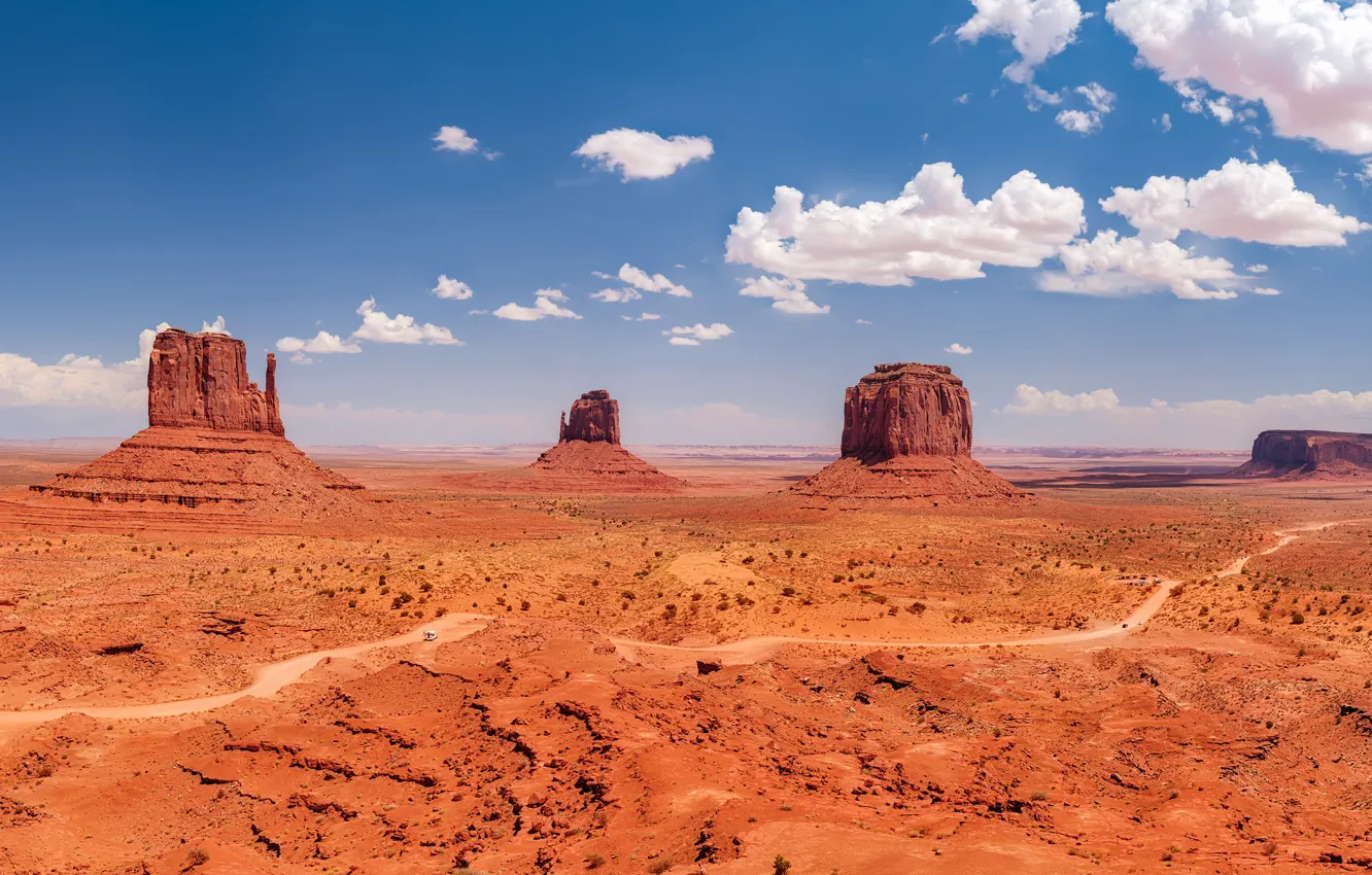 Photo wallpaper the sky, clouds, rocks, blue, desert, view, dal, space