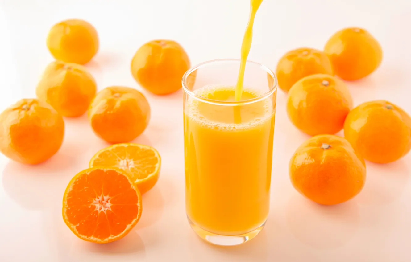 Photo wallpaper glass, yellow, juice, fruit, orange, citrus, jet, bokeh