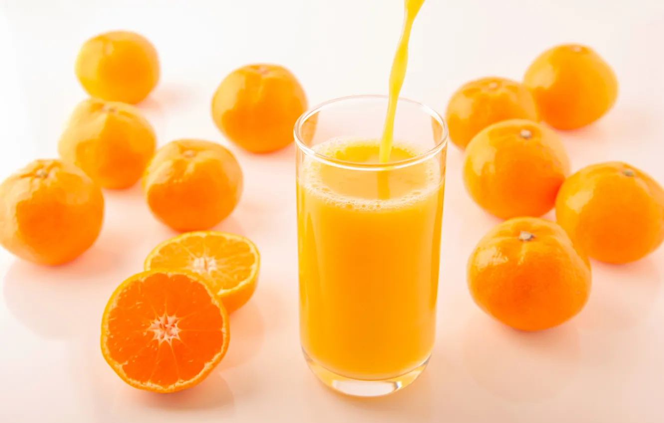 Photo wallpaper orange, yellow, glass, juice, citrus, fruit, jet, bokeh