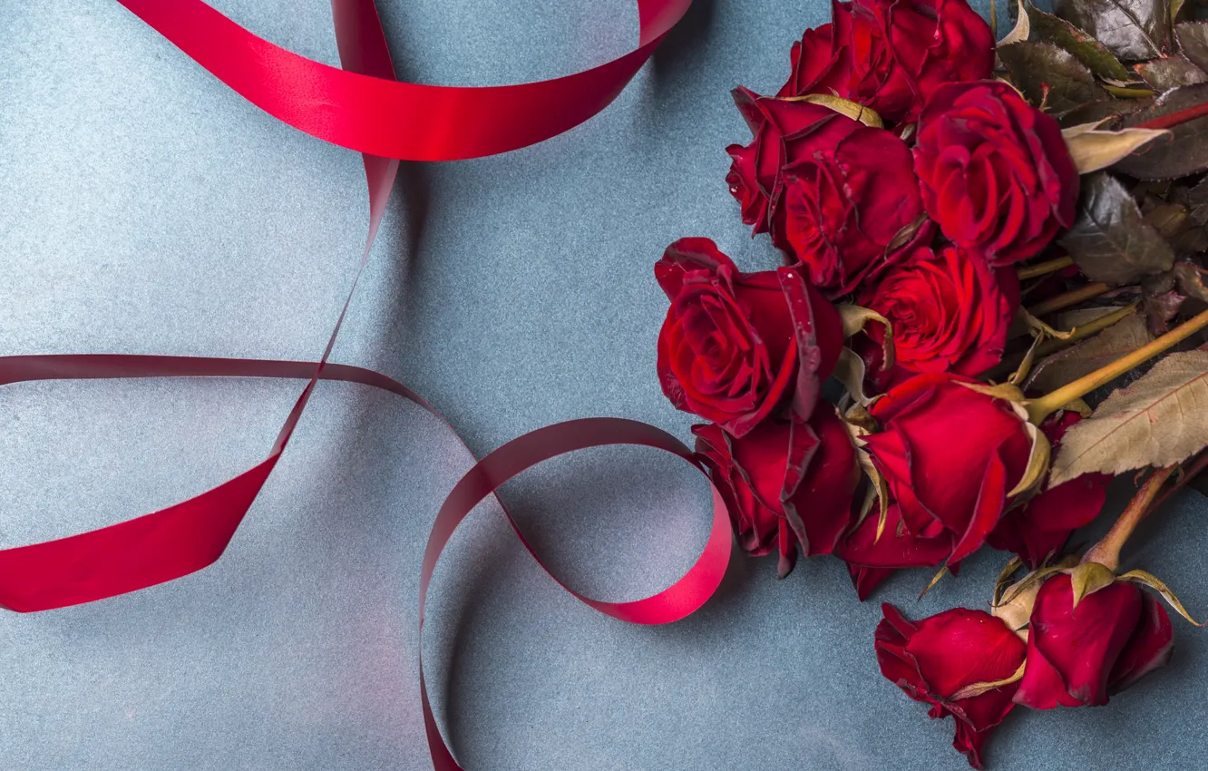Photo wallpaper flowers, red, roses, bouquet, tape, red, flowers, beautiful