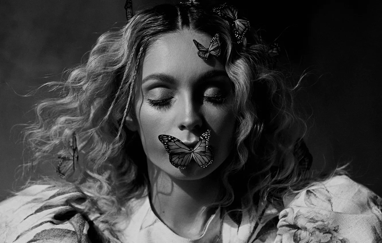 Photo wallpaper butterfly, black and white, curly, Valeriya Mytnik