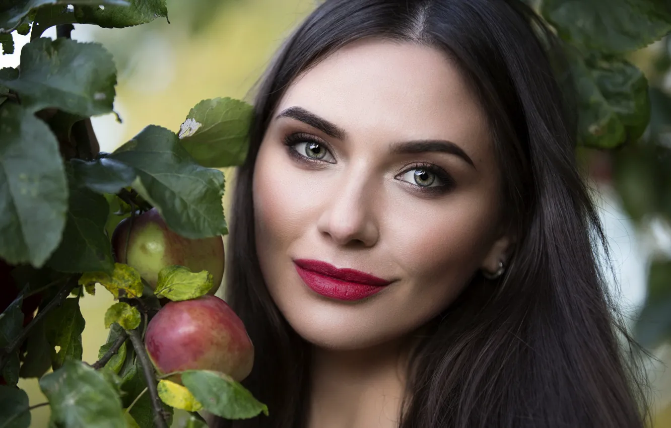 Photo wallpaper girl, apples, Anastasia