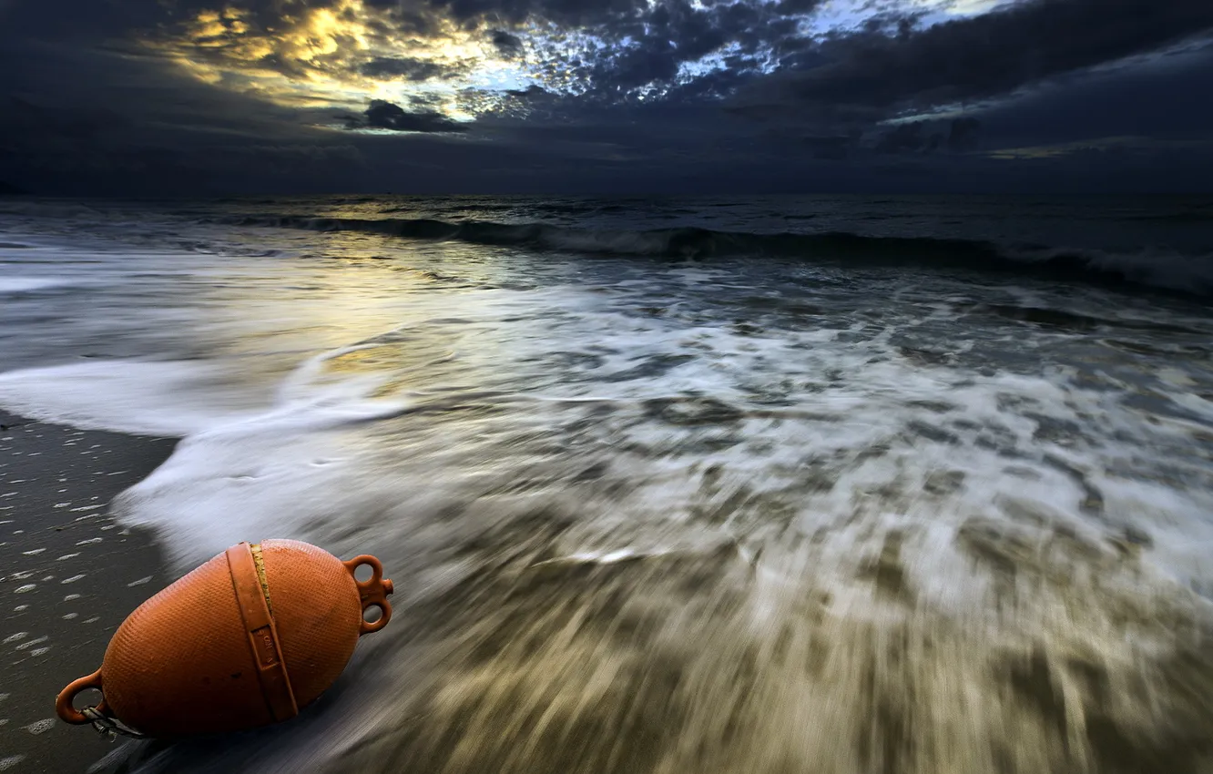 Photo wallpaper sea, wave, night