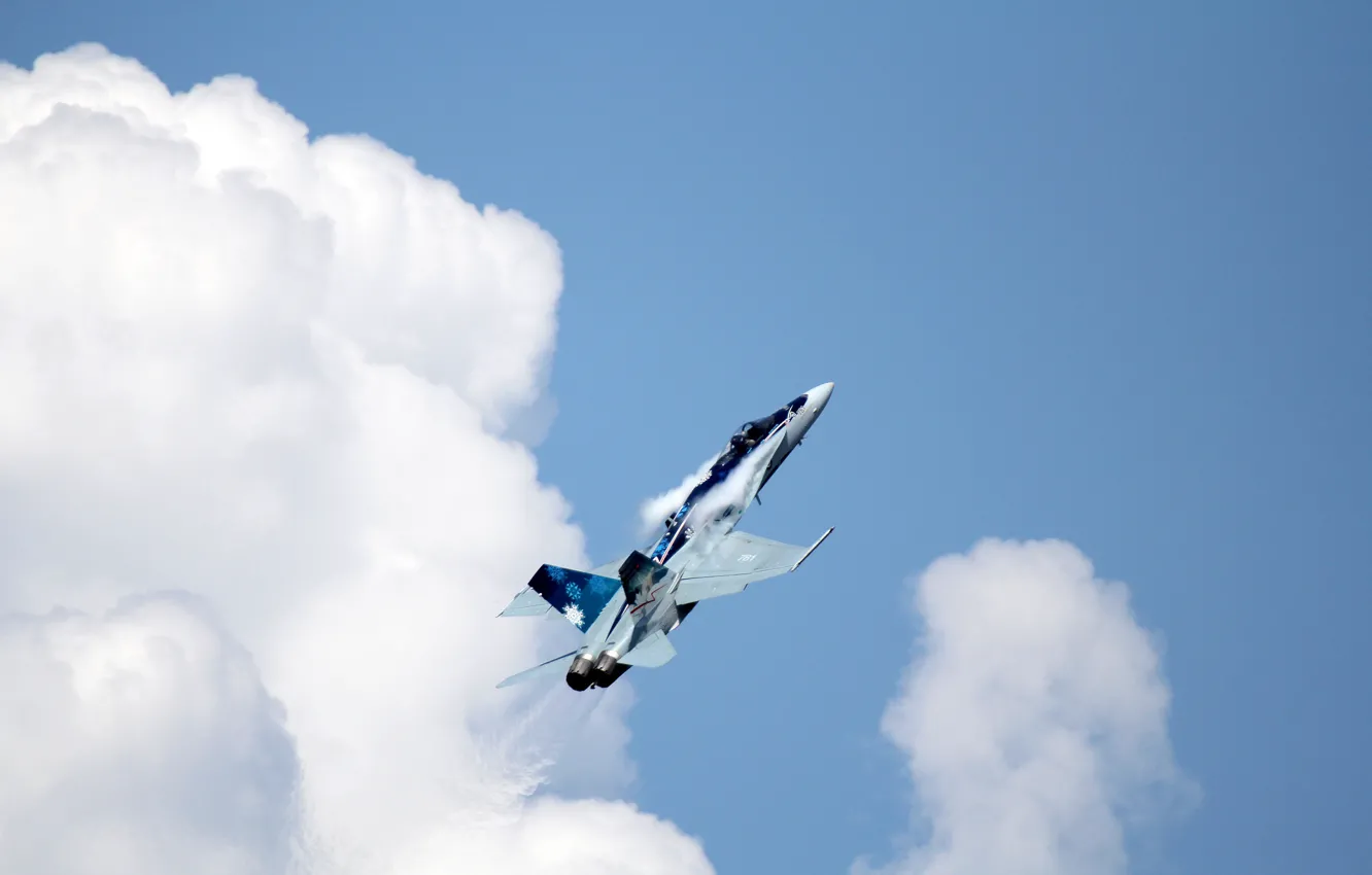 Photo wallpaper clouds, fighter, flight, multipurpose, Hornet, CF-18