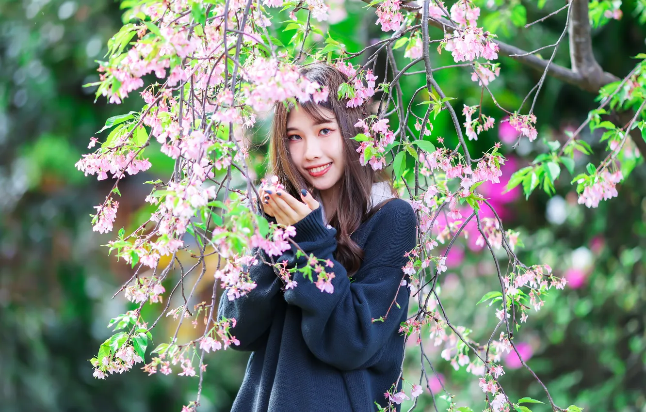 Photo wallpaper girl, nature, Asian