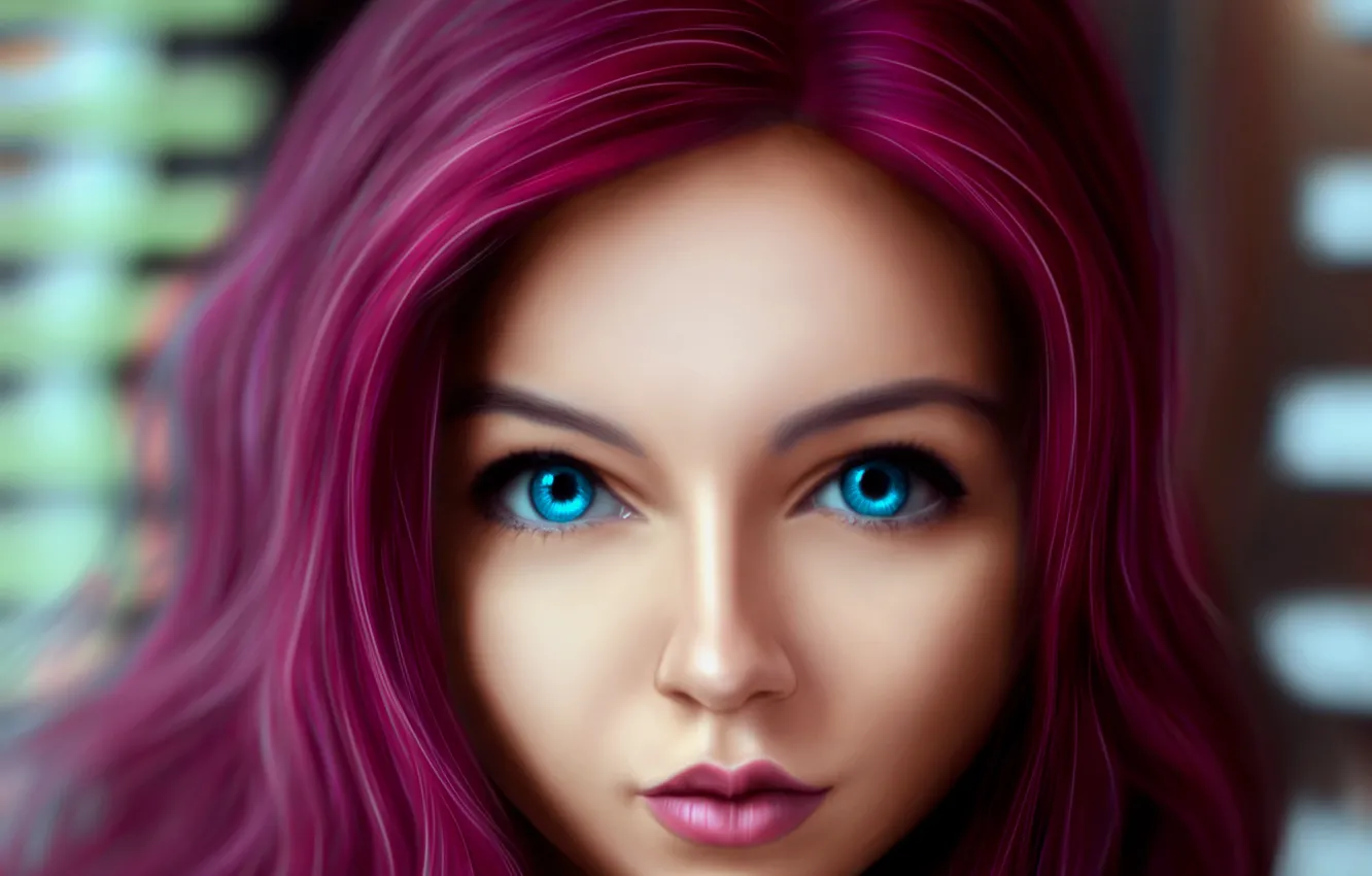 Photo wallpaper Girl, long hair, art, blue eyes, lips, face, redhead, painting