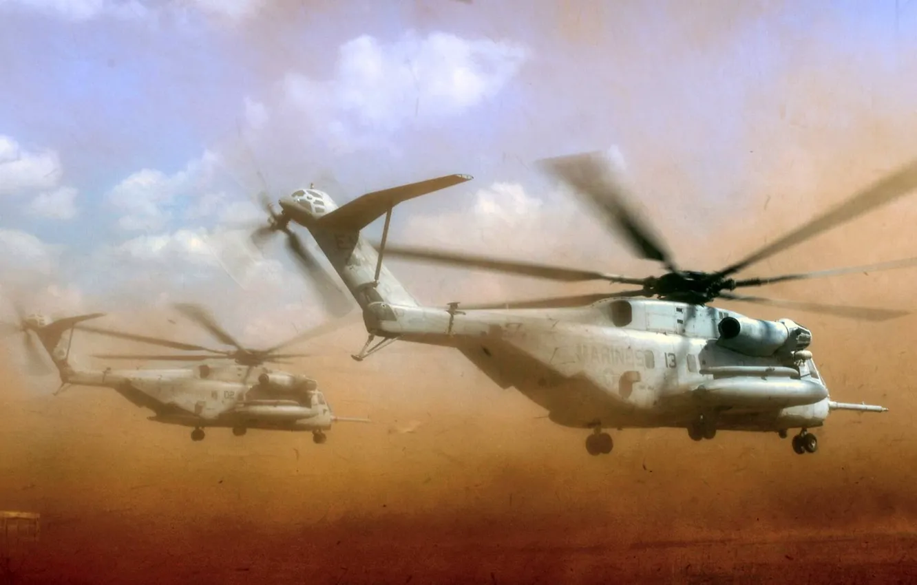 Photo wallpaper figure, art, aircraft, sand, helicopter, Sikorsky, CH-53, heavy transport helicopter