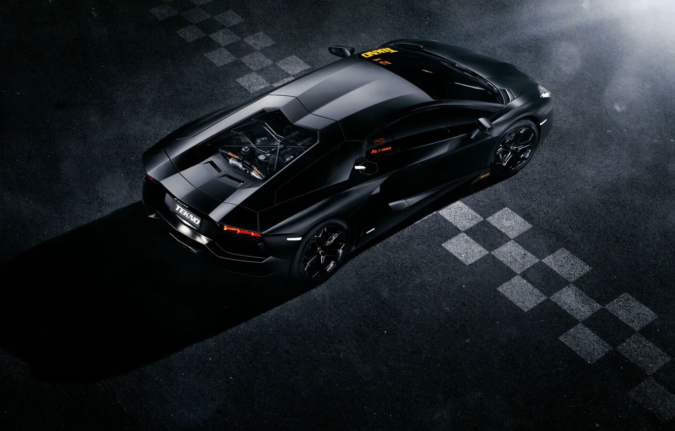 Photo wallpaper Lamborghini, Black, Line, LP700-4, Aventador, View, Supercar, Rear