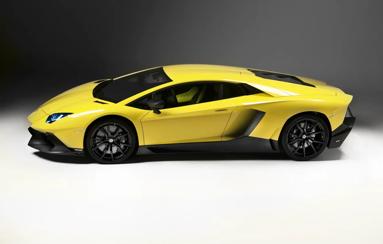 Photo wallpaper auto, Lamborghini, side view, yellow, LP700-4, Aventador, 50 Anniversario Edition