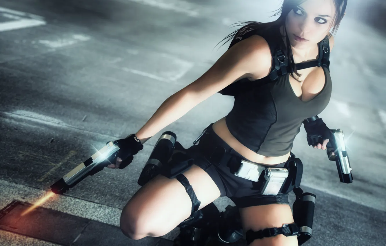 Photo wallpaper look, girl, face, weapons, hair, guns, the game, Mike