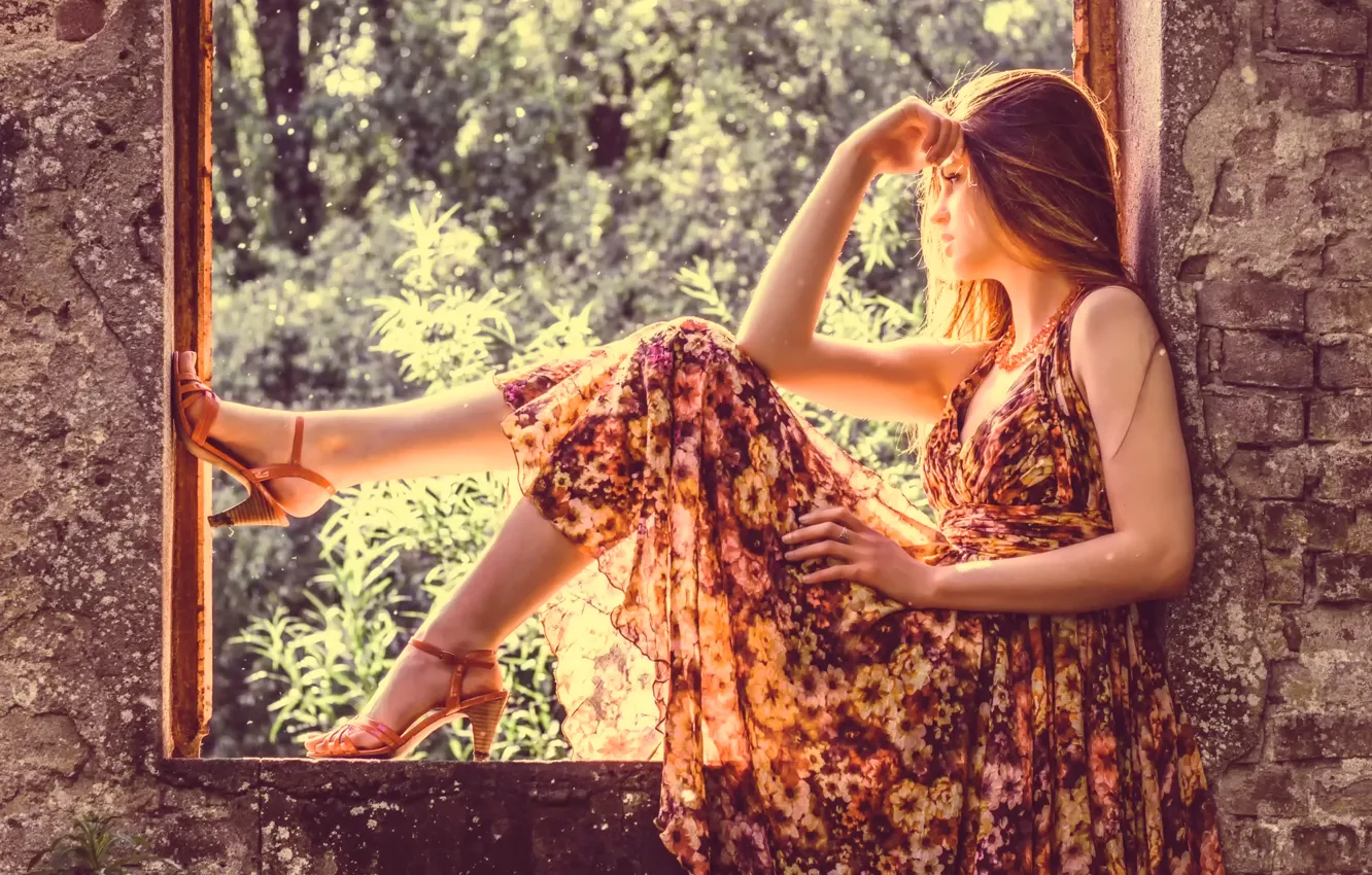 Photo wallpaper dress, window, shoes, sunlight