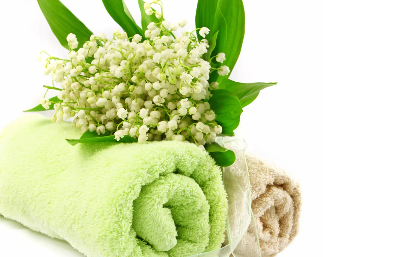 Photo wallpaper flowers, towel, lilies of the valley, Spa