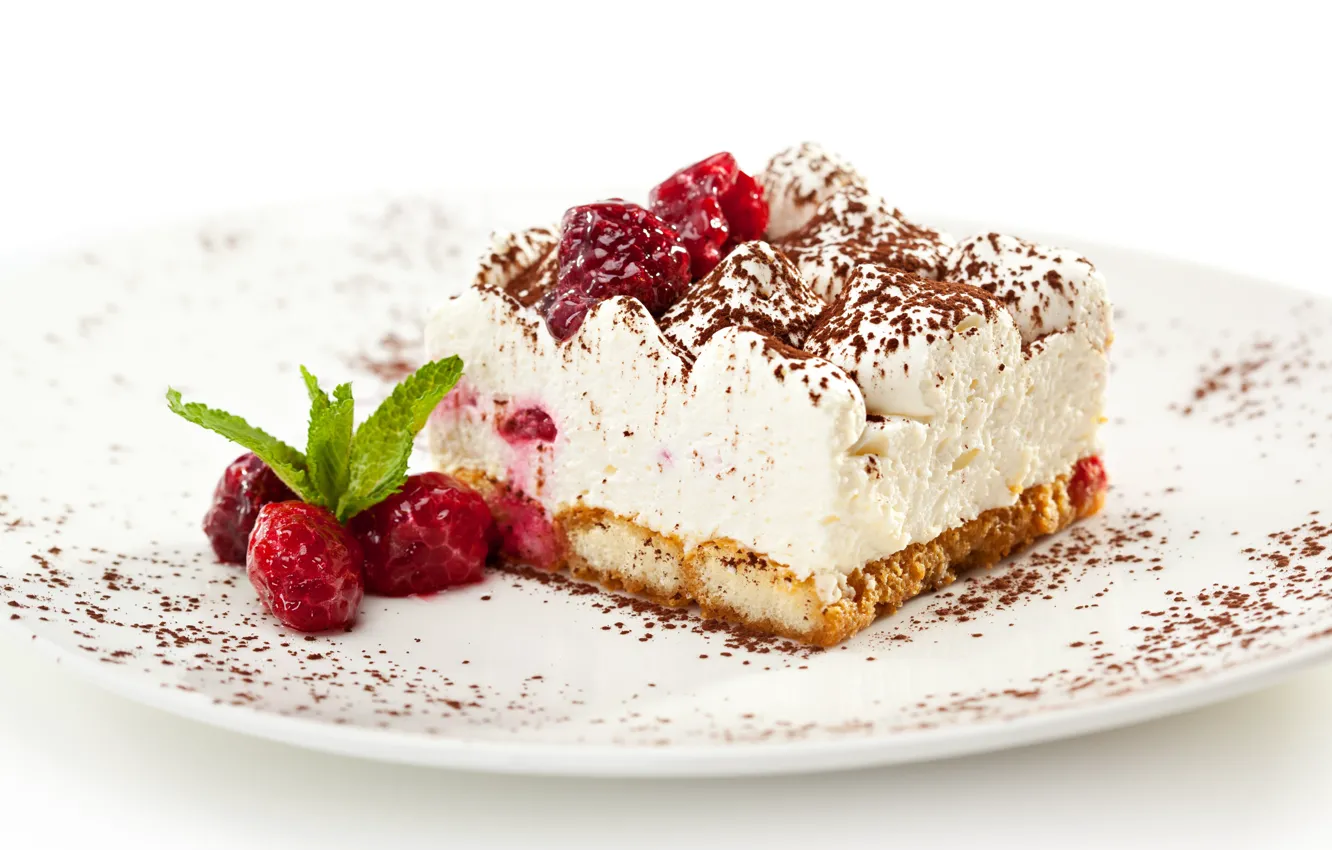 Photo wallpaper raspberry, cake, cream, tiramisu