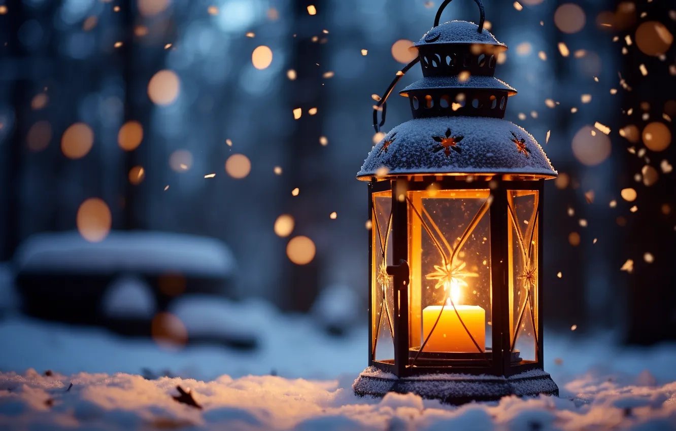 Photo wallpaper winter, snow, decoration, new year, Christmas, lights, light, Christmas