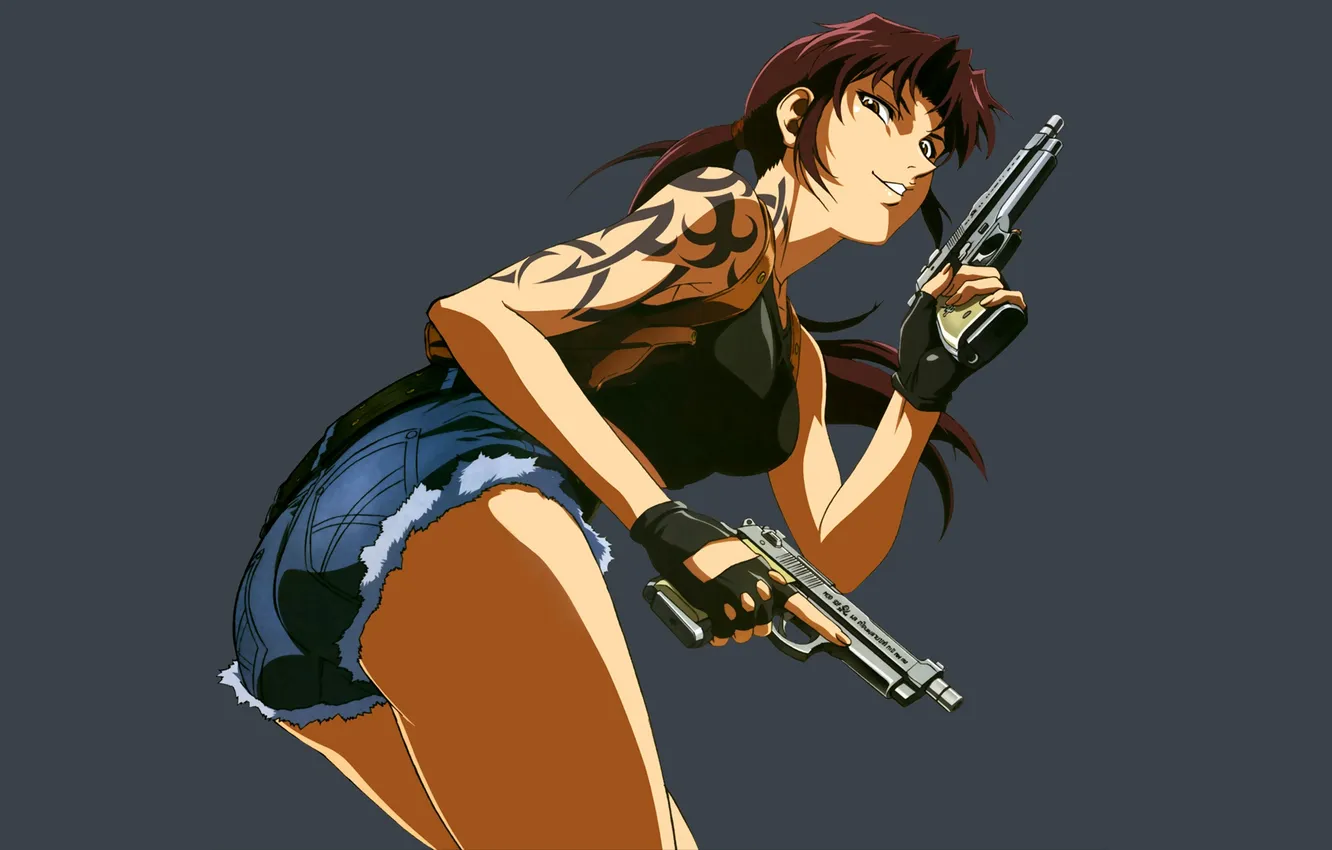 Photo wallpaper gun, shorts, tattoo, Black Lagoon, revy, Pirates of the Black lagoon