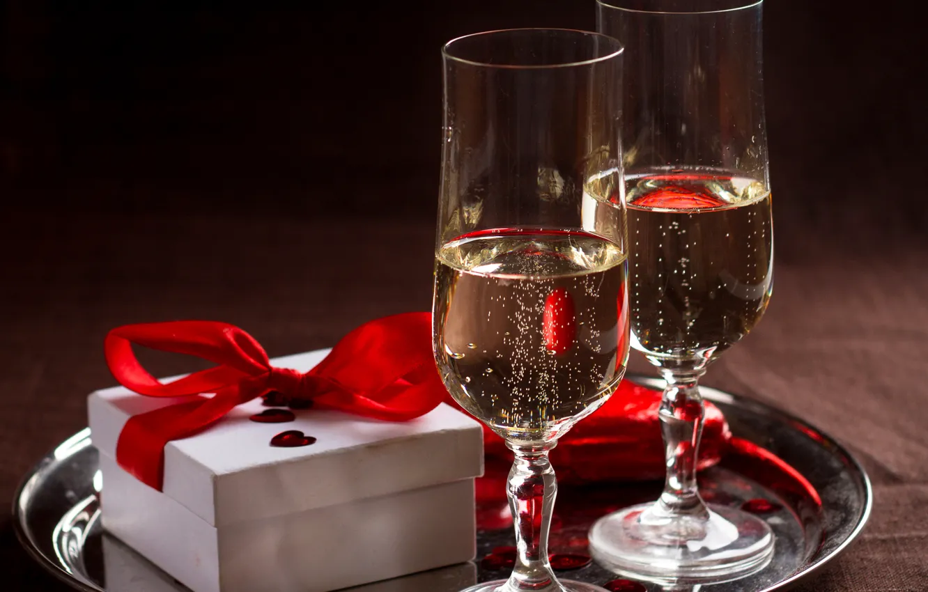 Photo wallpaper box, gift, romance, champagne, bow, gift, champagne