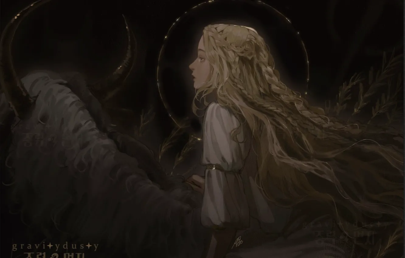 Photo wallpaper fantasy, the young man, torrent, Elden Ring, Miquella the Unalloyed, horned horse, gravitydusty