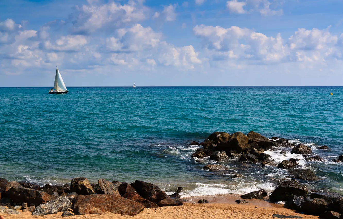 Photo wallpaper sea, shore, yachts, sails