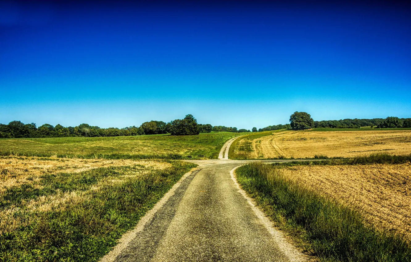 Photo wallpaper road, field, summer