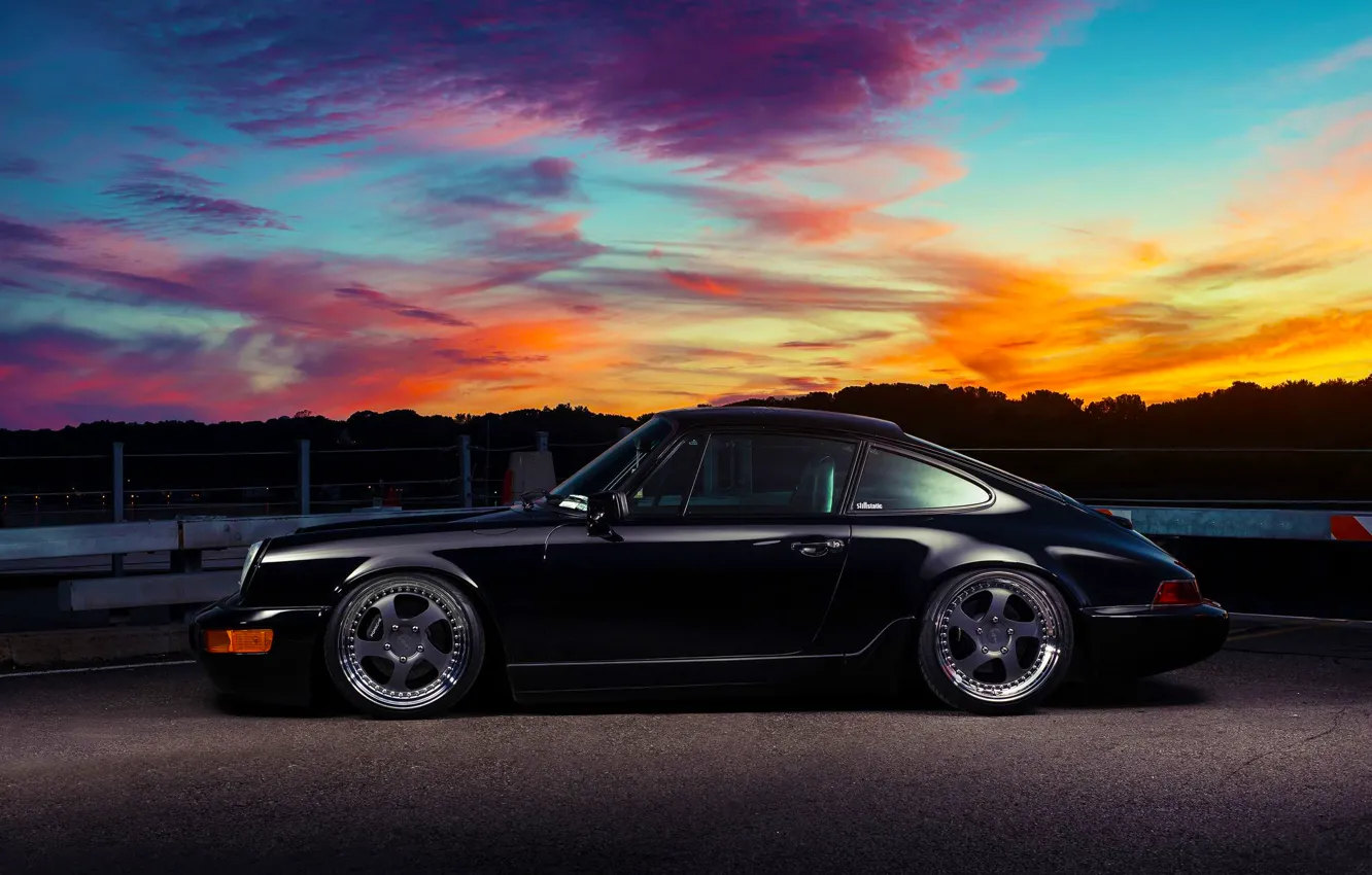 Photo wallpaper 911, Porsche, Classic, Black, Sunset, Carrera, Side