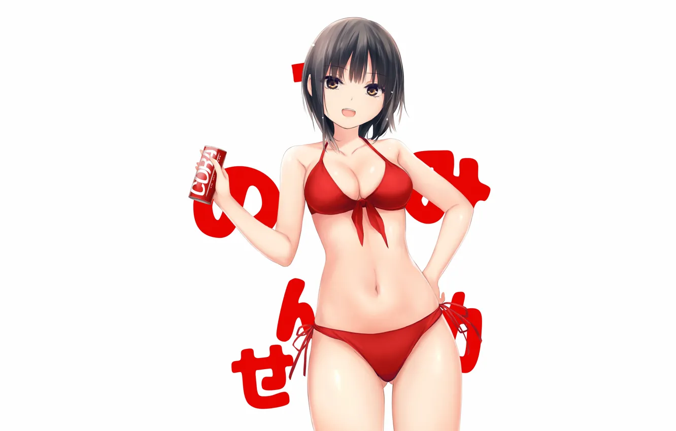 Photo wallpaper girl, sexy, cleavage, boobs, anime, beautiful, short hair, pretty