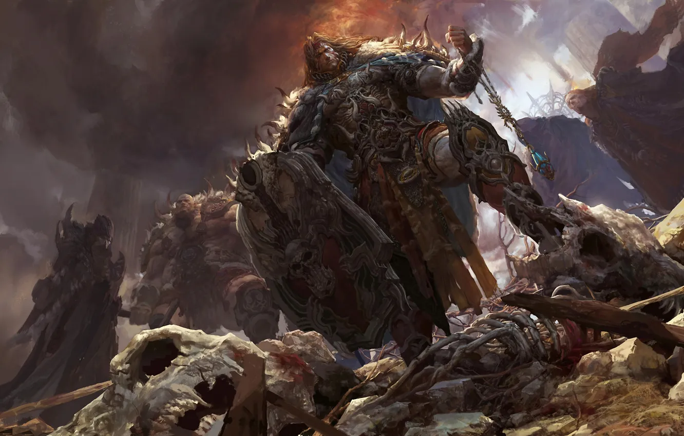 Photo wallpaper weapons, blood, armor, warrior, art, skeleton