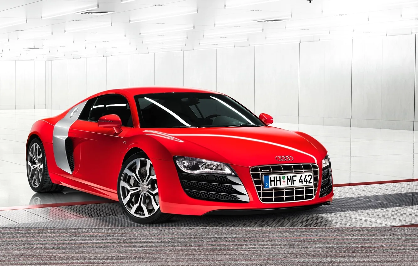 Photo wallpaper car, auto, red, Audi, The hood, red, the front, V10