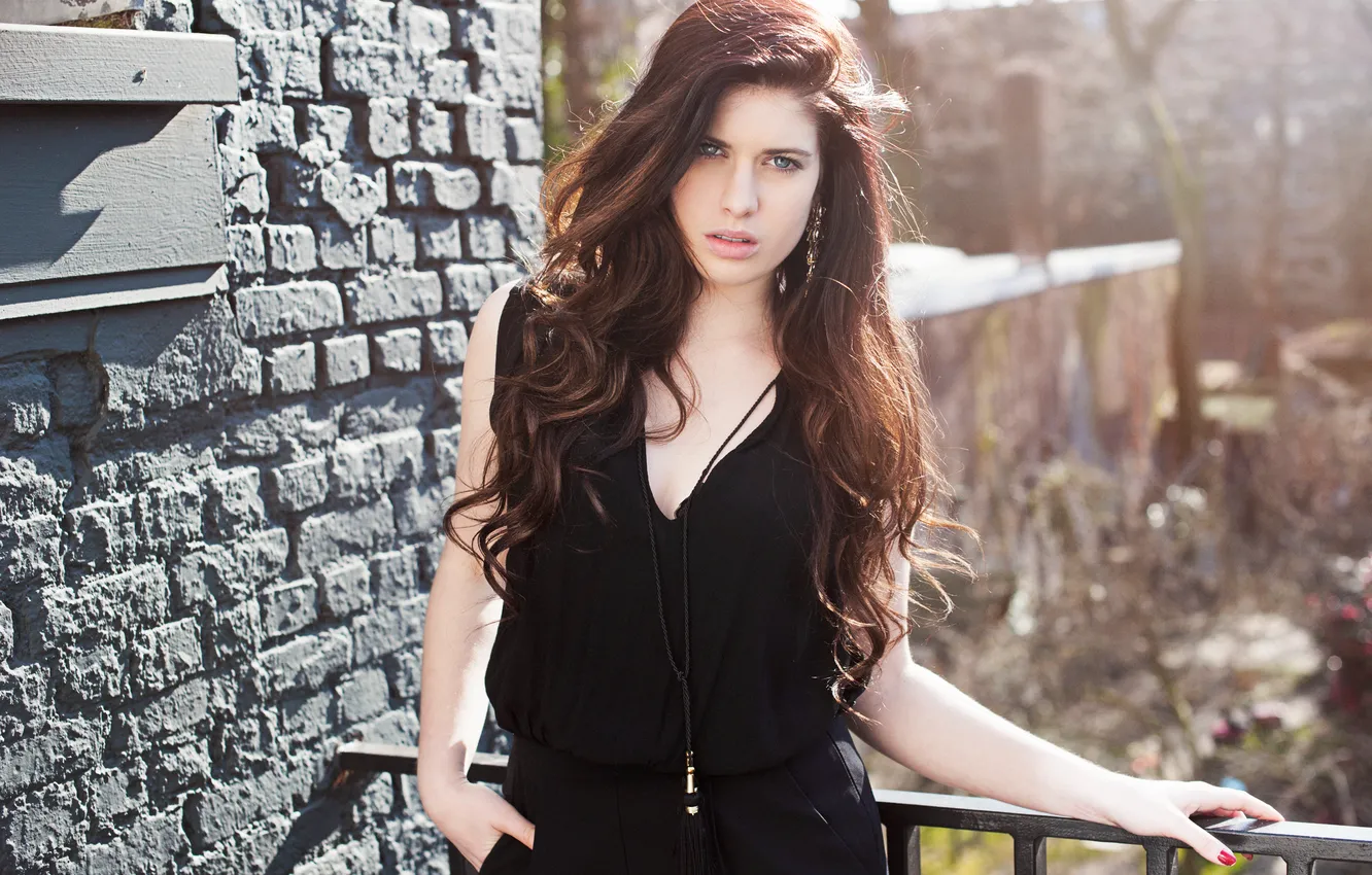 Photo wallpaper summer, look, girl, face, background, hair, railings, curls