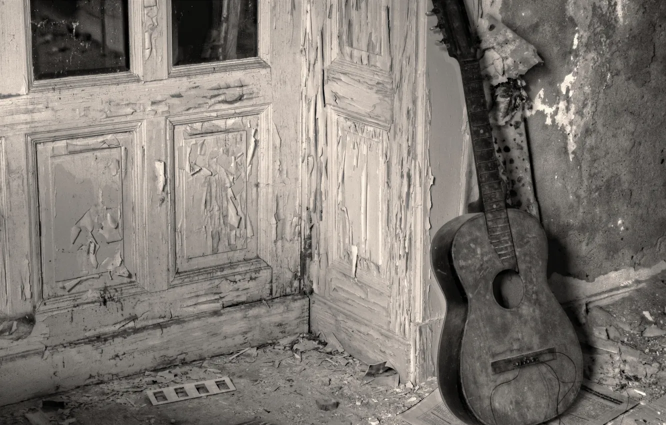 Photo wallpaper music, background, guitar, the door