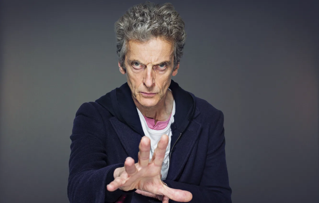 Photo wallpaper look, face, hands, actor, male, grey background, Doctor Who, Doctor Who