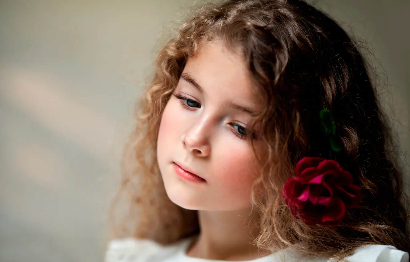Photo wallpaper flowers, portrait, roses, girl, child photography