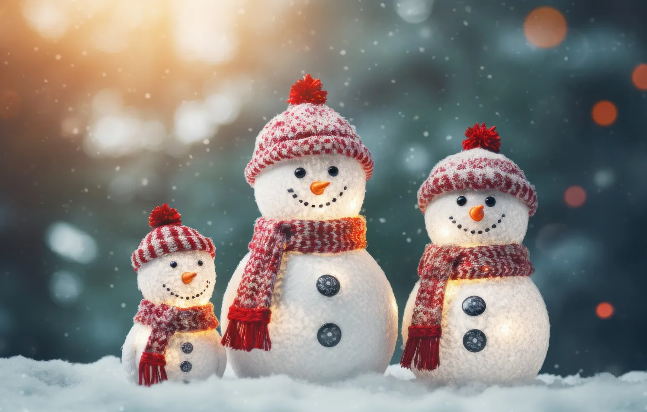 Photo wallpaper winter, snow, new year, Christmas, snowman, Christmas, winter, cute