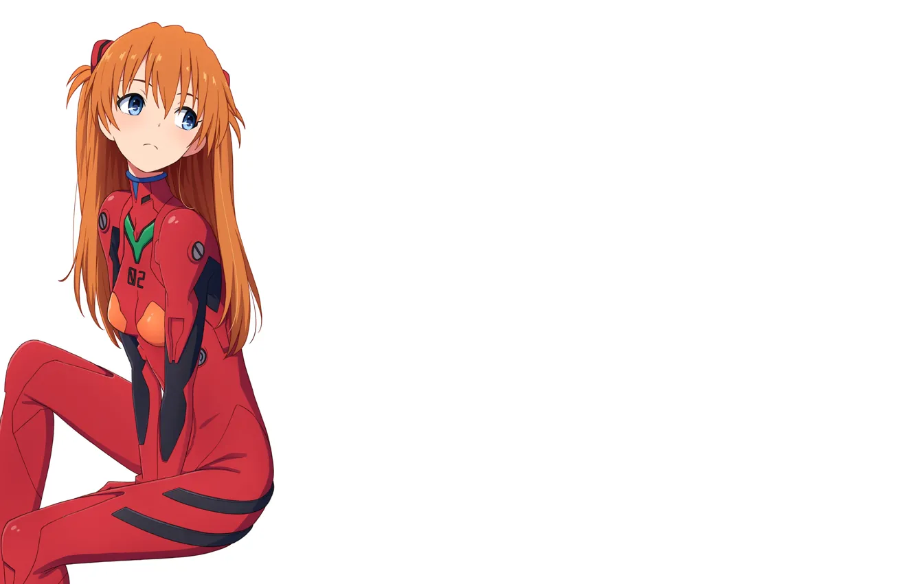Photo wallpaper look, anime, white background, blue eyes, Neon Genesis Evangelion, Asuka Langley Soryu, red-haired girl, special …