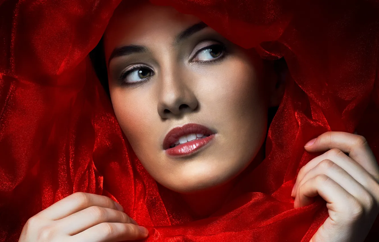 Photo wallpaper look, girl, red, hair, blanket, brunette, beauty, red