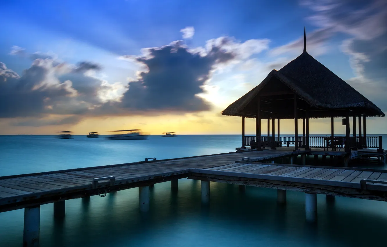 Photo wallpaper landscape, sunset, bridge, The Pier