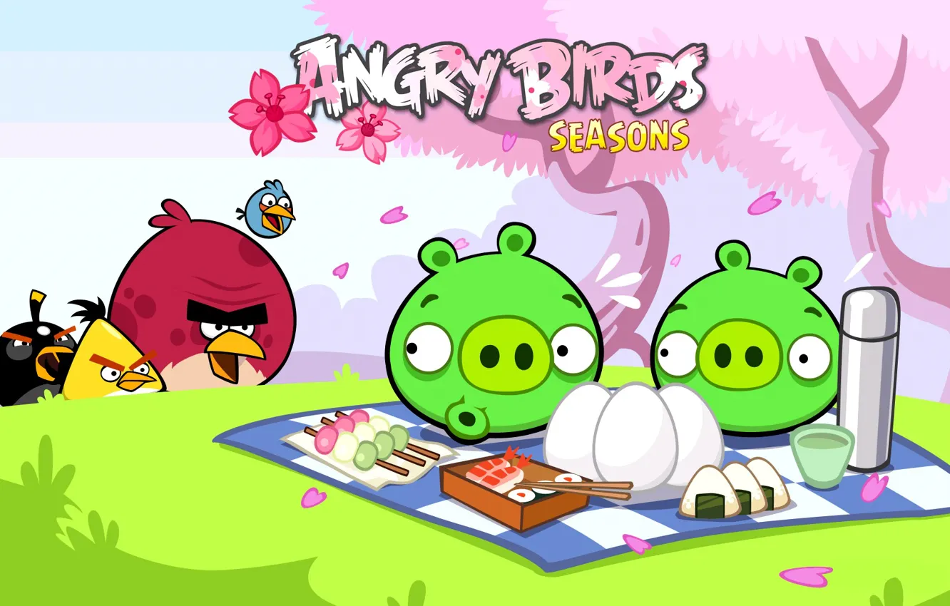 Photo wallpaper birds, eggs, The game, picnic, pigs, angry birds, angry birds seasons