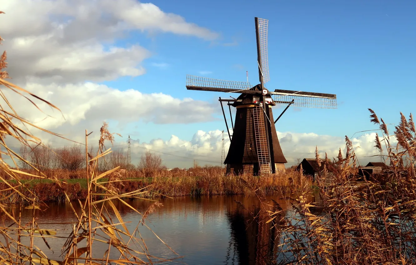 Photo wallpaper Holland, Netherlands, mill, tourism, Kinderdijk, Wind Mill