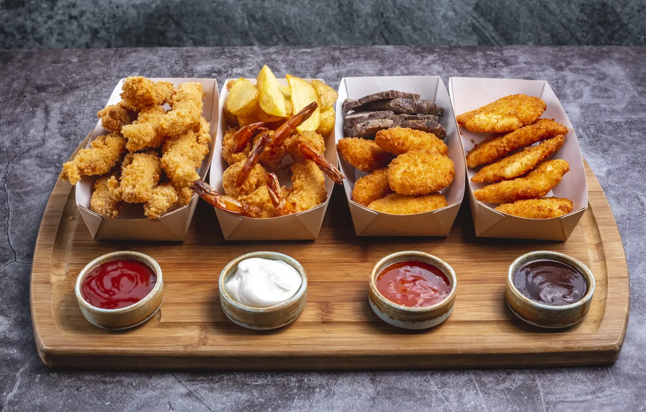 Photo wallpaper box, sauce, Patty, chicken meat, nuggets