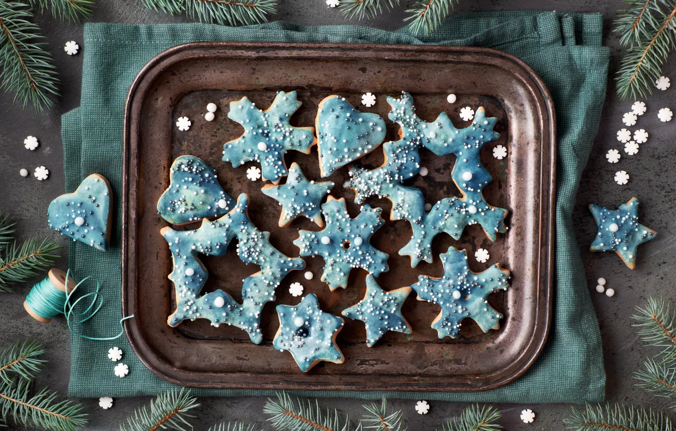 Photo wallpaper snowflakes, Christmas, cookies, tray, decor, glaze, Anya Ivanova