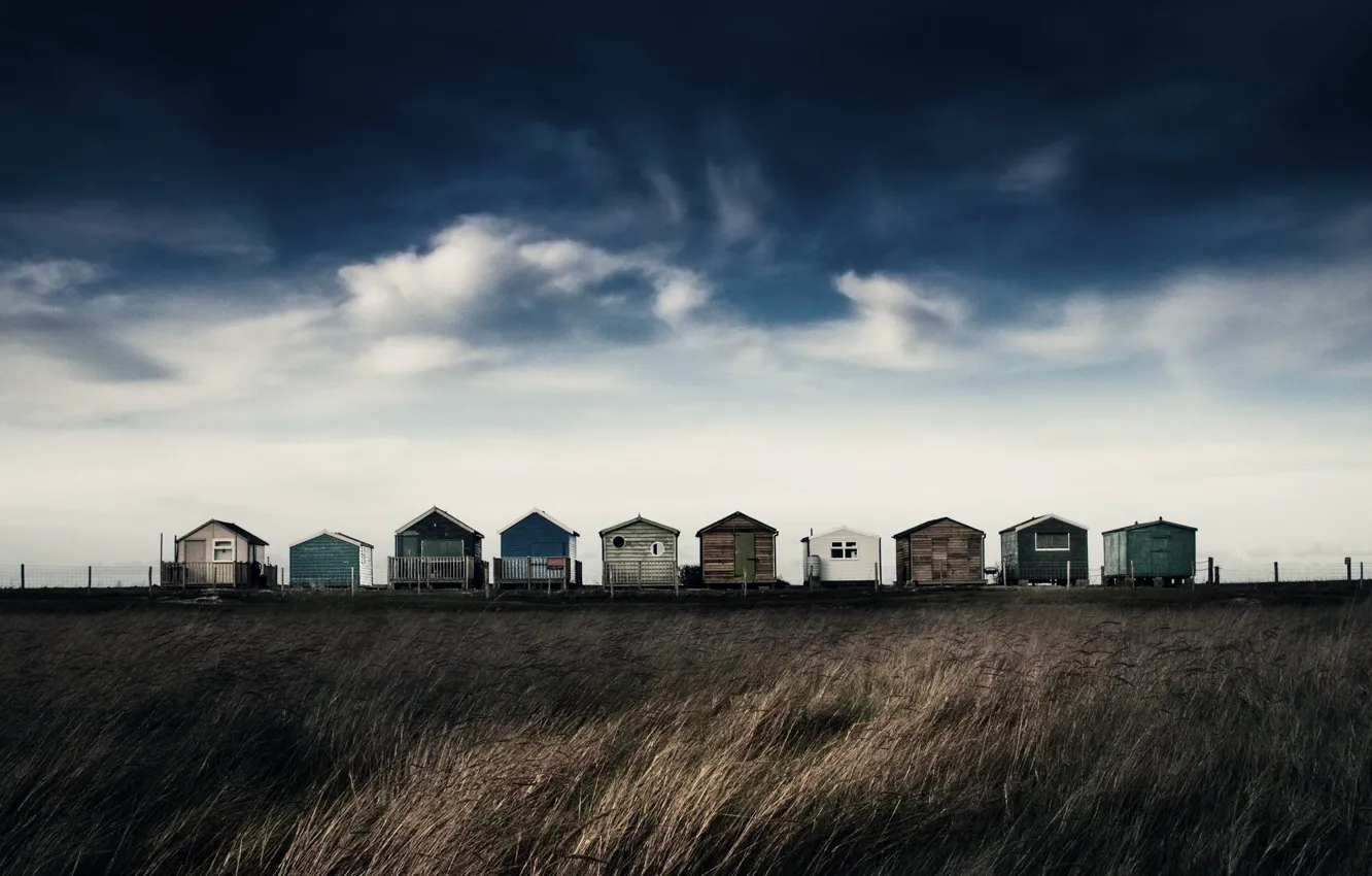 Photo wallpaper field, the sky, house