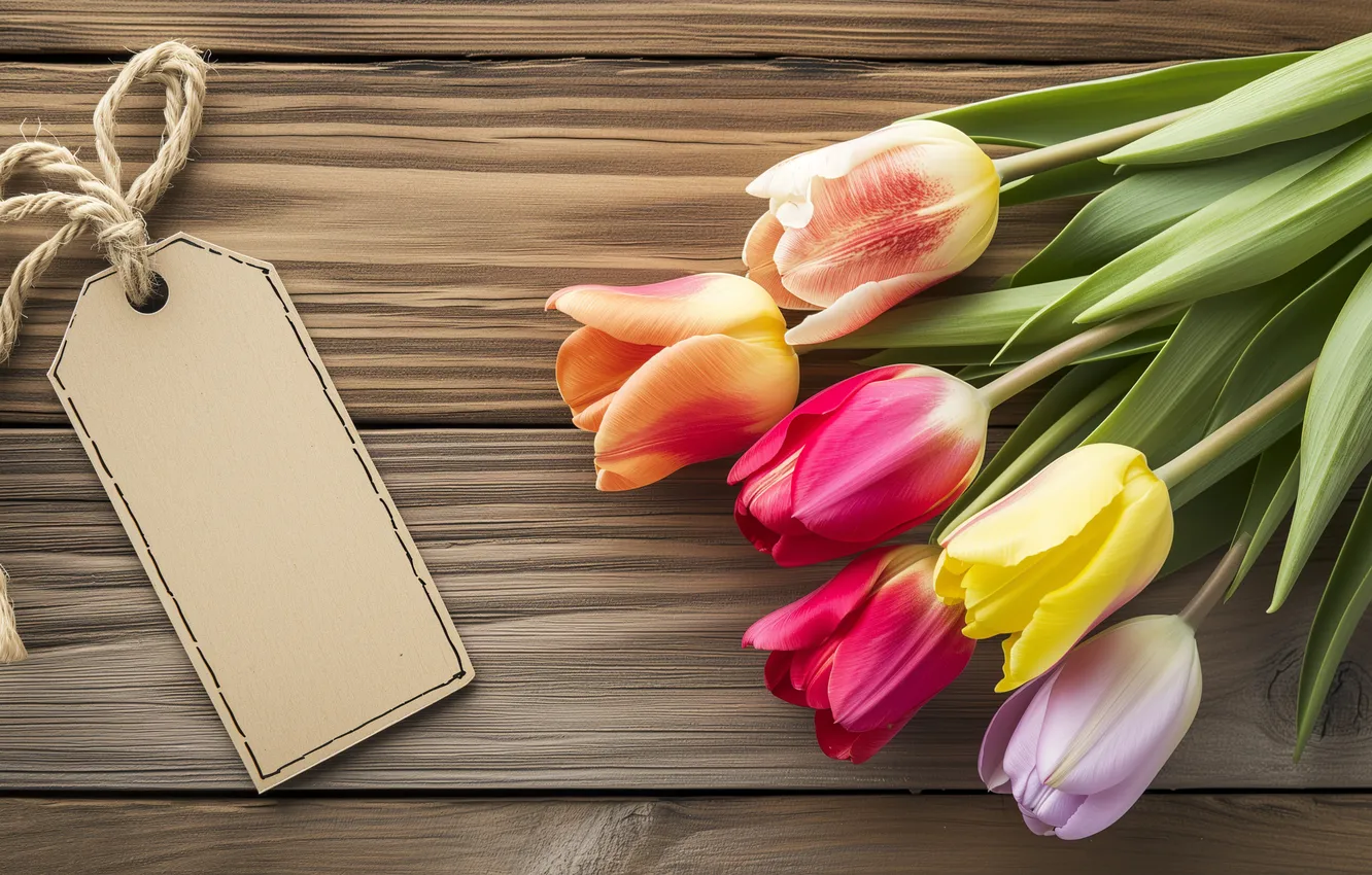 Photo wallpaper flowers, bouquet, colorful, tulips, flowers, tulips, postcard, spring
