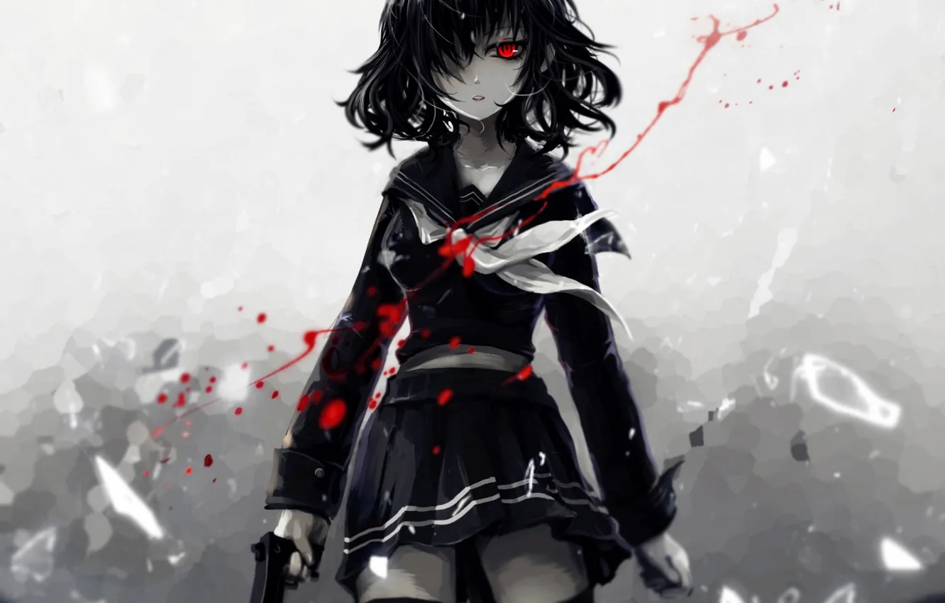 Photo wallpaper girl, gun, weapons, blood, anime, art, form, schoolgirl