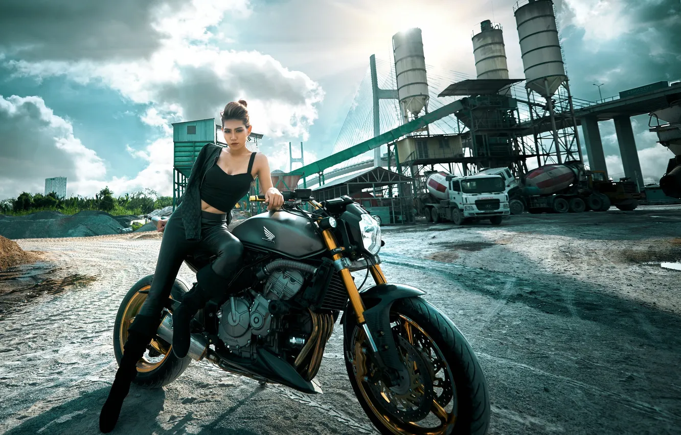 Photo wallpaper girl, pose, motorcycle