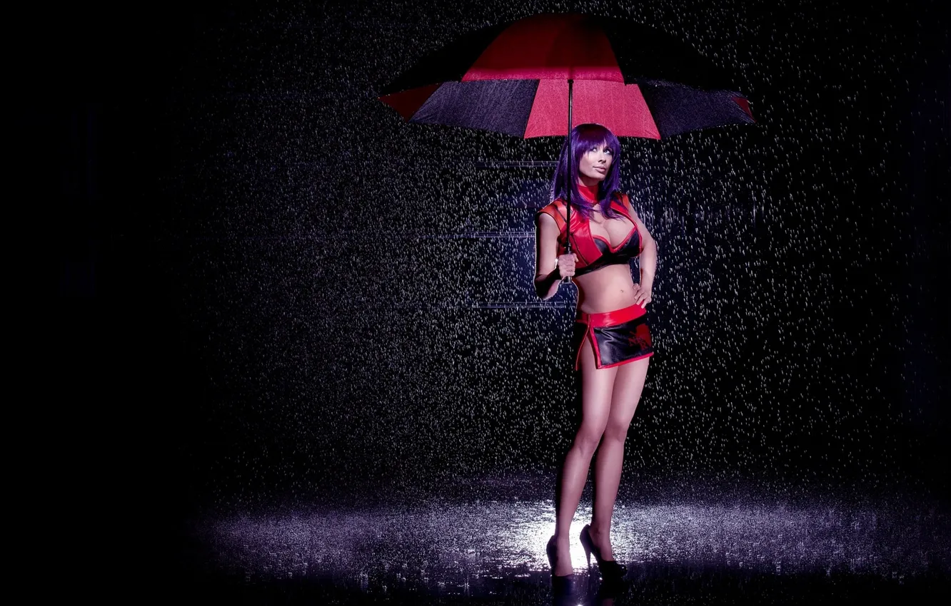 Photo wallpaper girl, rain, feet, skirt, umbrella, figure, topic