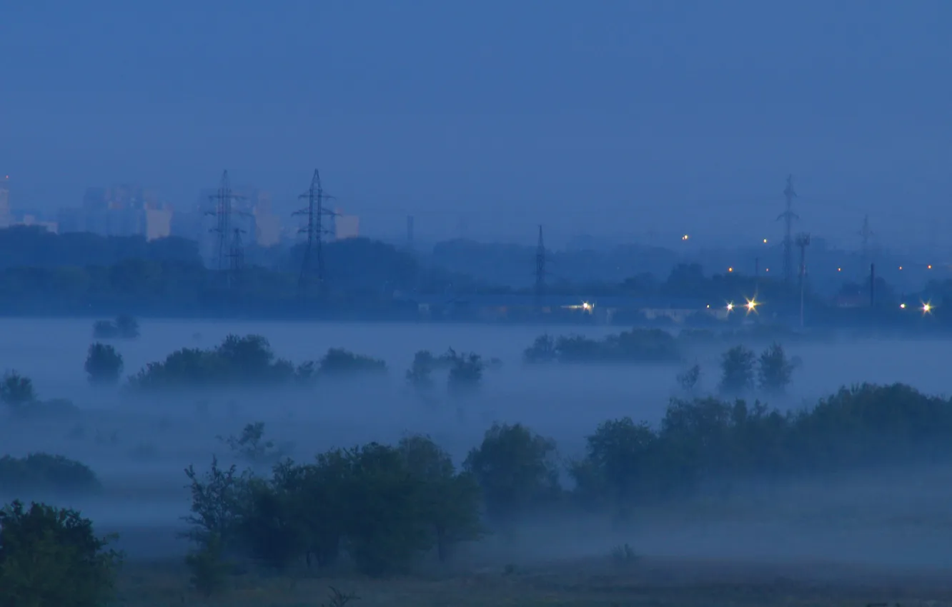 Photo wallpaper summer, the sky, the city, fog, building, home, Russia, architecture