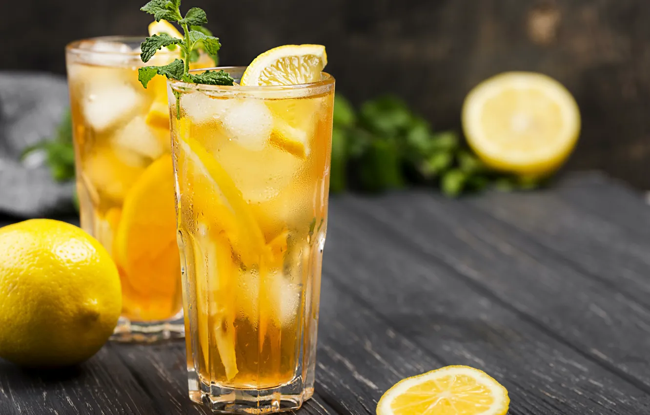 Photo wallpaper glass, lemon, mint, lemonade
