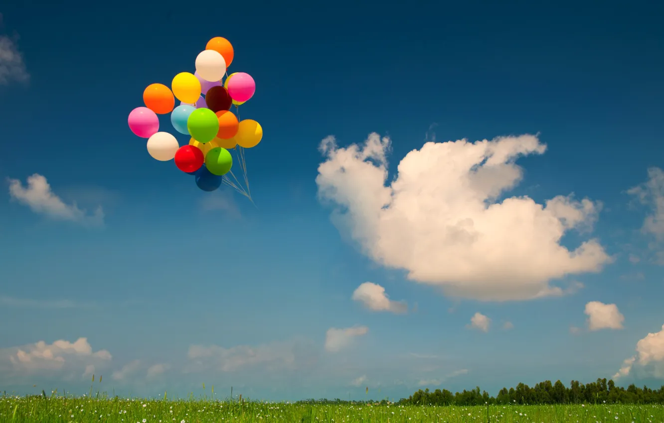 Photo wallpaper the sky, balls, meadow